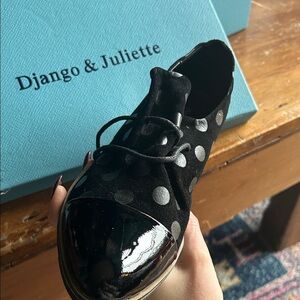 BNIB - Django & Juliette “Kotty” Black/Black Dot Lace-Up Shoes.